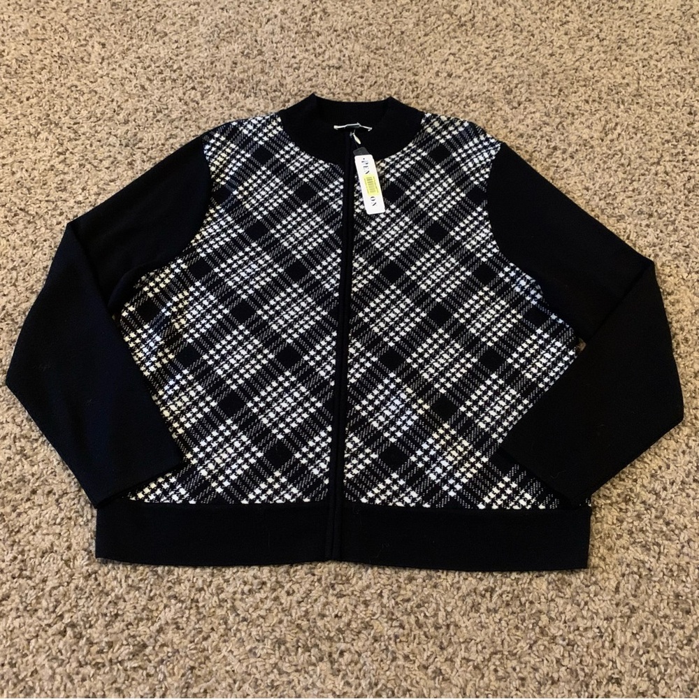 Pendleton Womens Zip Up Sweater Size XL Merino Wool Plaid Check